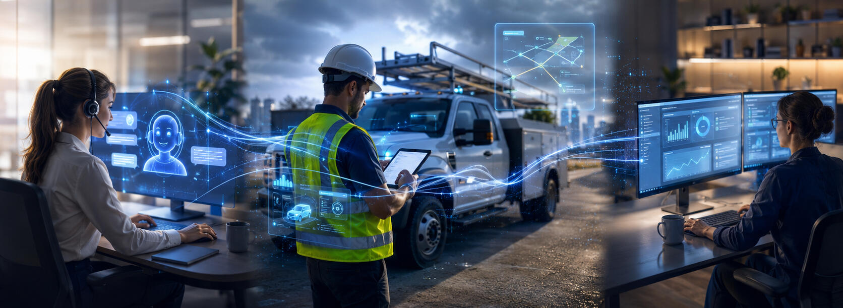 AI automation working across the front office, field crews, and back office of a service business
